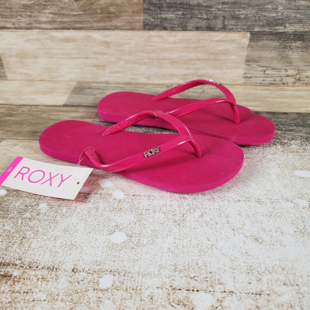 Roxy Viva VI Kid Flip Flop Sandal Sz 3 Hot Pink Leather Comfort Slip On Open Toe